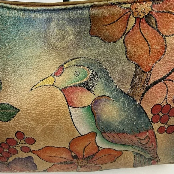 Anna By Anuschka Handbag Hand Painted Toucan Bird Floral Berries Boho - Picture 3 of 16